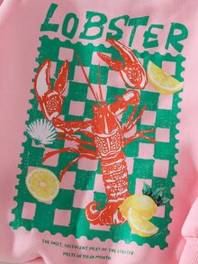 THE HAPPY LOOK Kids Young Girl Letter Lobster Print Crew Neck Long Sleeve Casual Autumn Winter Sweatshirt - Pink - View 4