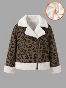 Elladie kids 女童秋冬保暖抓絨內裡豹紋雪尼爾飾邊拉鍊外套 - 粉色 - 查看 9