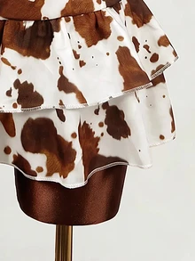 Mistrie American Retro Cow Print Double Layer Ruffle Mini Skirt Low Waist Sexy Style Leg-Lengthening High Waist A-Line Pleated Skirt - Multicolor - View 4