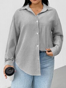 Shapeblank Plus Size Striped Casual Versatile Everyday Shirt - Black and White - View 3