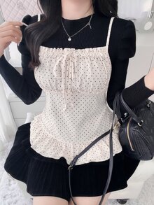 FRIFUL Women's Summer Casual Polka Dot Print Camisole - White - View 3