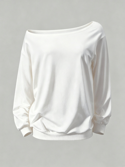 EMERY ROSE Plus Size Women Off Shoulder Solid Long Sleeve Loose Casual Sweatshirt, Autumn/Winter Graduation,Back To School Outfits,Teacher Outfits For Women