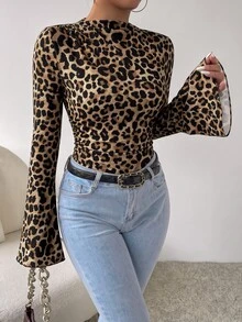 SHEIN 女款豹紋性感修身百搭日常穿著連身衣 - 彩色 - 查看 5