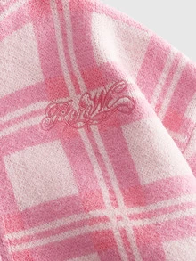 ROMWE MEN Men's Casual Streetwear Rose Red Plaid Hooded Cardigan Sweater - Pink - View 4