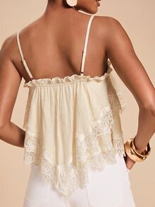 Travachic Women's Contrast Lace Ruffle Front Tie Fashion Camisole Top - Apricot - View 2