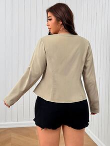 SHEIN EZwear Plus Size Women Solid Color Zipper Casual Versatile Daily Long Sleeve Jacket - Khaki - View 2