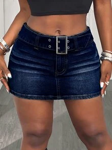 Slaydiva Women's Waist Buckle Design Bodycon Denim Skirt Denim Skirt - Dark Wash - View 5