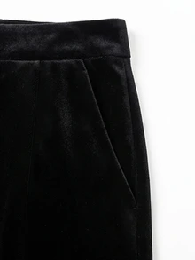 Zayélia Women's Patchwork Straight Leg Loose Fit Long Pants With Pockets, Autumn/Winter - Black - View 5