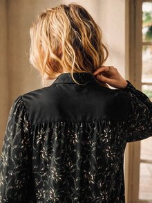 Écloséra Women's Long Sleeve Floral Print Patchwork Solid Color Loose Elegant Blouse For Date, Party And Commute - Black - View 4