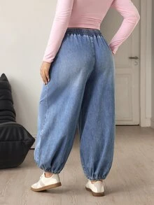 Flexra Plus Size Women's Elastic Waist Casual Daily Wear Jeans - Blue - View 2