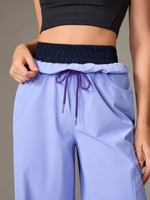 OutZeal Celana Olahraga Wanita untuk Gym, Latihan, Tahan Air, Ringan, Pinggang Elastis, Potongan Lurus, Bawahan Aktif - Biru - View 7