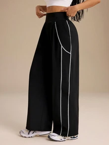 Easithlete Easithlete Women's Colorblock Pocket Casual Daily Travel Sports Long Pants - Black - View 5