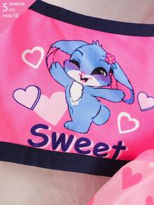 5pcs Random Blind Box Girls Toddler Underwear, Cute Pink & Blue Rabbit Print Combination Series With Bows, Hearts And Other Cute Elements, Pink, Royal Blue, White Color Combination, Contrast Color Ribbon Sweet And Cute, Soft And Smooth Texture, Made Of Knitted Fabric, High Elasticity Underwear Set, Suitable For All Seasons - Multicolor - View 5