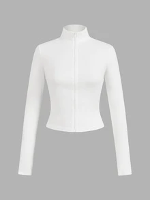 SHEIN EZwear 2件組女款純色拉鍊門襟長袖修身休閒T恤 - 彩色 - 查看 9