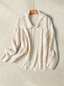 Rusticease Women's Geometric Textured Long Sleeve Knit Cardigan - Beige - View 3
