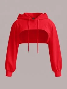 SHEIN EZwear 大尺碼紅色針織短版運動衫 - 紅色 - 查看 3
