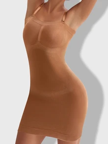 SHEIN 1件女款素色休閒細肩帶緊身洋裝 - 棕色 - 查看 4