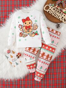SHEIN 女童可愛舒適卡通印花修身睡衣套裝居家服套裝 - 彩色 - 查看 2