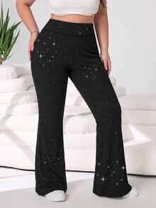 Solflare Plus Size Women's High Waist Casual Versatile Daily Flare Pants - Black - View 6