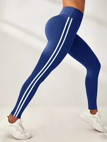 SHEIN Sports 女款高腰側條紋運動緊身褲 - Brilliant Blue - 查看 5