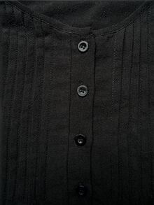 Linhara Plus Size Casual Striped Detail Crew Neck Long Sleeve Pure Cotton Black Shirt - Black - View 5
