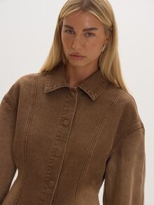 MUSEYN Brown Washed Denim Cinched Jacket Timeless Date Night Tailored Casual Everyday New Season Fall - Brown - View 5
