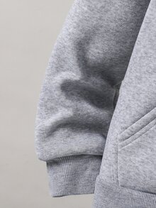 SHEIN 青少年男孩字母圖案拉鍊休閒日常運動衫 - 灰色 - 查看 4