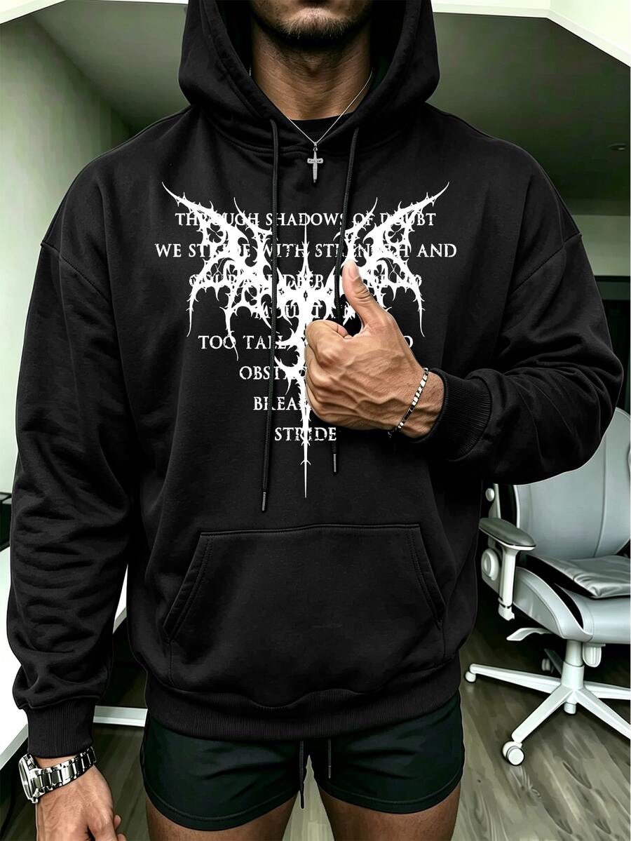 GymBeat Men's Letter Print Long Sleeve Hooded Sweatshirt - Black - View 1