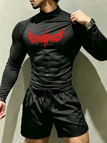 GymBeat Men's Letter Print Raglan Long Sleeve Sports T-Shirt - Black - View 5