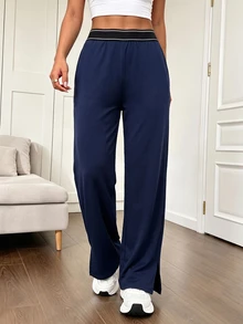 Easithlete Women's Colorblock Waist Wide Leg Loose Athletic Pants - Multicolor - View 6