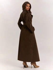 SHEIN BAE Women's Solid Color Lapel Neck Long Sleeve Pocket Casual Long Trench Coat Jacket - Brown - View 2