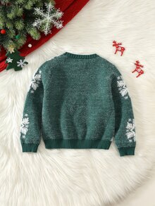 Kids Young Boy Young Boy Snowflake & Plant Pattern Crew Neck Long Sleeve Pullover Autumn Sweater Suitable For Christmas - Multicolor - View 3