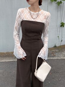 FRIFUL Women's Solid Color Strapless Fashion Wide Leg Jumpsuit - Brown - View 6