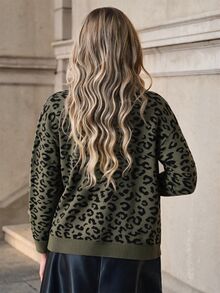 SHEIN Clasi 女款豹紋休閒百搭日常外出開襟衫 - 軍綠色 - 查看 2