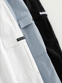 SHEIN 3件組買2送1兒童青少年男孩休閒寬鬆收口工裝褲，基礎下裝，黑色工裝褲、軍綠色工裝褲、卡其色工裝褲，適合秋冬、學校、家庭聚會，秋季穿搭，冬季穿搭 - 彩色 - 查看 3