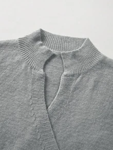 SHEIN Early Autumn Mock Neck Cross Wrap Sweater Women Slim Waist Long Sleeve Knit Pullover - Grey - View 7