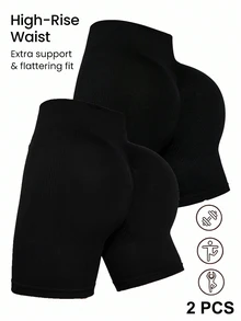 Velisys Velisys 女款純色高腰日常健身運動短褲 - 黑色 - 查看 1