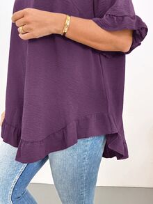 Shapeblank Plus Size Women's Solid Color Casual Versatile Daily Wear Shirt - Purple - View 7