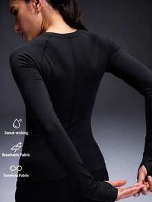 Powerista Women's Solid Color Slim Fit Versatile Daily Casual Sports T-Shirt - Black - View 2