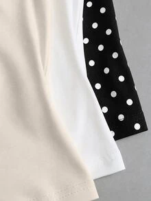 Sweetra Sommerliche französische Mode Punkt & Weiß, blassgelbes rückenfreies tailliertes sexy lässiges vielseitiges Damen-Neckholder-Tank Top 3 Stücke Set - Verschiedenfarbig - Übersicht 8