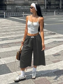 Coolane 女款春夏街頭風復古水洗做舊舒適丹寧質感黑色短褲 - 深灰色 - 查看 4