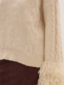 MUSEYN Cream Knit Shaggy Cuff Oversized Sweater Cosy Versatile Everyday Casual Fall - Apricot - View 6