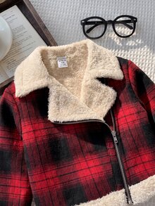 SHEIN 女嬰秋冬可愛百搭拼色保暖內裡人造毛皮外套 - 彩色 - 查看 4