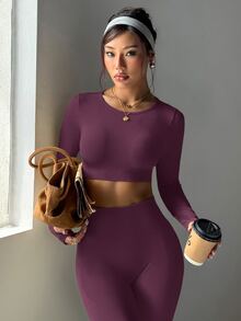 Easithlete Easithlete 無縫高彈性女款運動套裝 - 紫色 - 查看 8