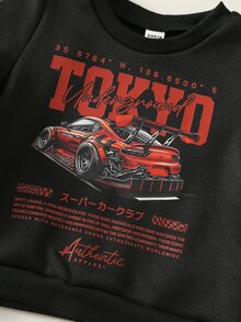 SHEIN 6件組男嬰秋冬休閒街頭風賽車圖案衛衣與運動長褲套裝，紅色基礎穿搭套裝，嬰兒幼童套裝 - 彩色 - 查看 4