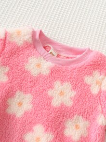 Cozy Pixies Baby Girl Daisy Pattern Crew Neck Long Sleeve Sweatshirt - Pink - View 3