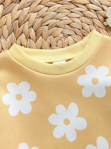 SHEIN 女嬰針織花卉圖案圓領休閒運動衫與長褲兩件套 - 彩色 - 查看 6