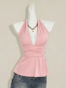 SHEIN ICON 萬聖節女款掛脖露背黑色娃娃裝背心 - 粉色 - 查看 4
