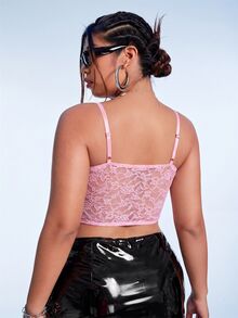 SHEIN ICON 黑色束腰式蕾絲細肩帶背心上衣 - 粉色 - 查看 2