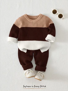 Cozy Pixies Bộ 2 món cho bé trai gồm áo len chui đầu dệt kim mềm cổ tròn tay dài và quần dài cạp chun cho mùa thu đông, đa năng và thoải mái - Nhiều màu - Xem 6
